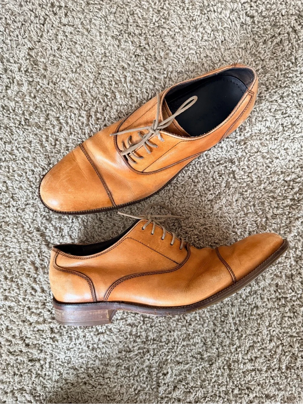 Cole Haan Tan Leather Cap-Toe Oxfords